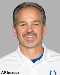 Indianapolis Colts head coach Chuck Pagano was selected as the PFWA’s 2013 George Halas Award winner. (Photo Credit: AP Images)